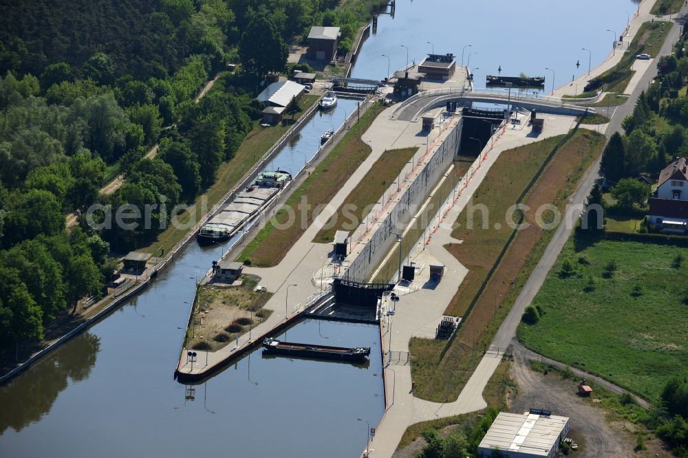 Aerial photograph Wusterwitz - Locks - plants on the banks of the waterway of the Elbe-Havel-Kanales in Wusterwitz in the state Brandenburg