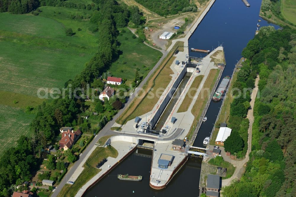 Aerial photograph Wusterwitz - Locks - plants on the banks of the waterway of the Elbe-Havel-Kanales in Wusterwitz in the state Brandenburg