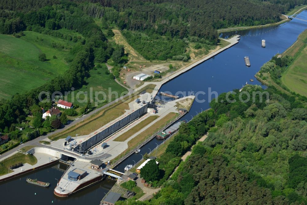 Aerial image Wusterwitz - Locks - plants on the banks of the waterway of the Elbe-Havel-Kanales in Wusterwitz in the state Brandenburg