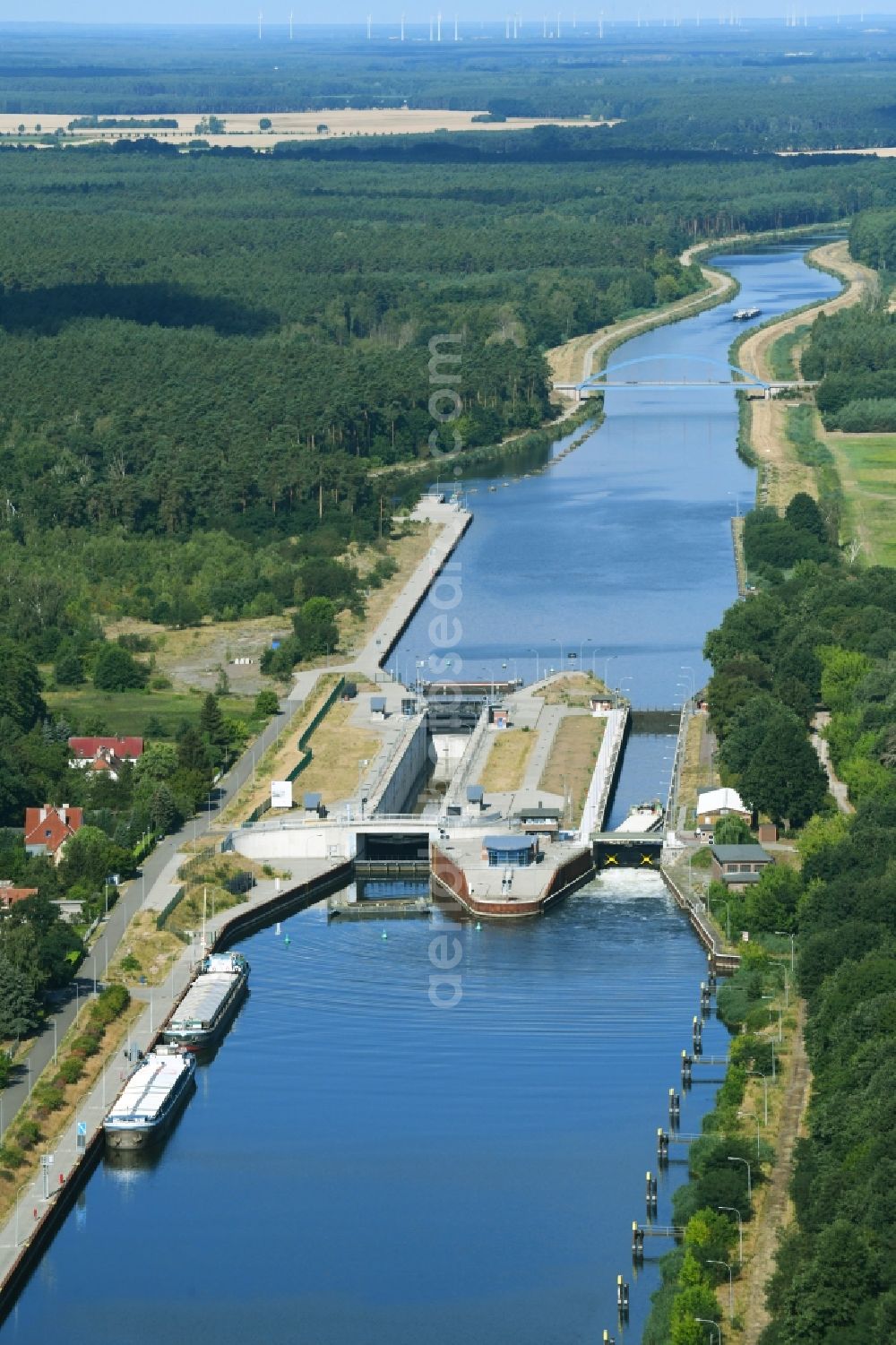 Aerial image Wusterwitz - Locks - plants on the banks of the waterway of the Elbe-Havel-Kanales in Wusterwitz in the state Brandenburg