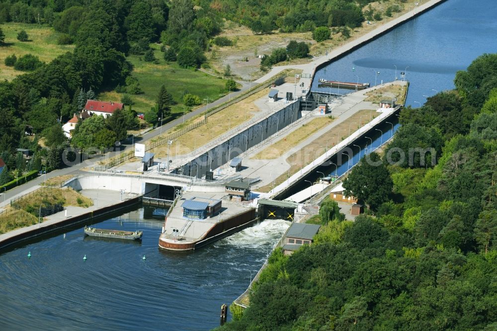 Aerial image Wusterwitz - Locks - plants on the banks of the waterway of the Elbe-Havel-Kanales in Wusterwitz in the state Brandenburg