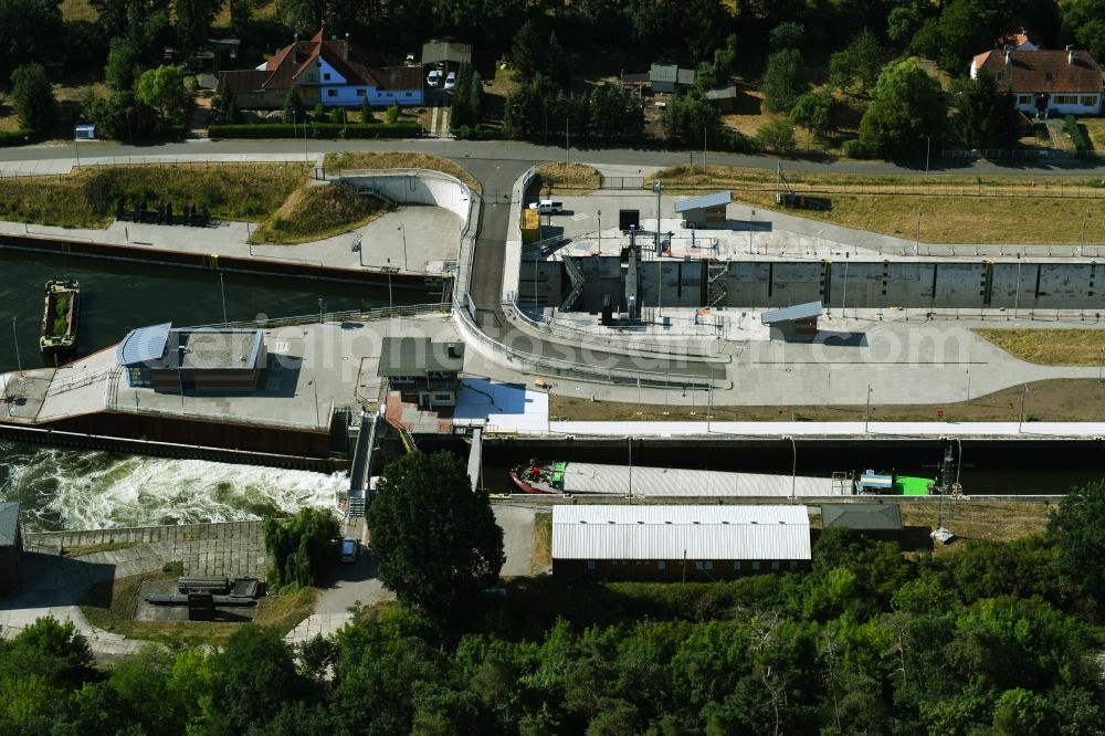 Aerial photograph Wusterwitz - Locks - plants on the banks of the waterway of the Elbe-Havel-Kanales in Wusterwitz in the state Brandenburg