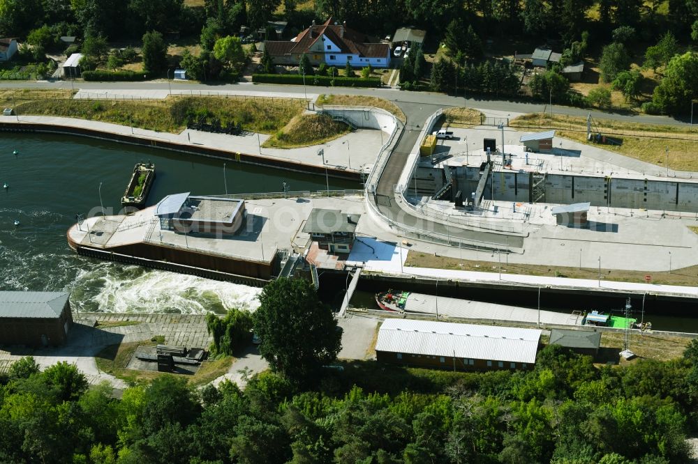 Wusterwitz from above - Locks - plants on the banks of the waterway of the Elbe-Havel-Kanales in Wusterwitz in the state Brandenburg