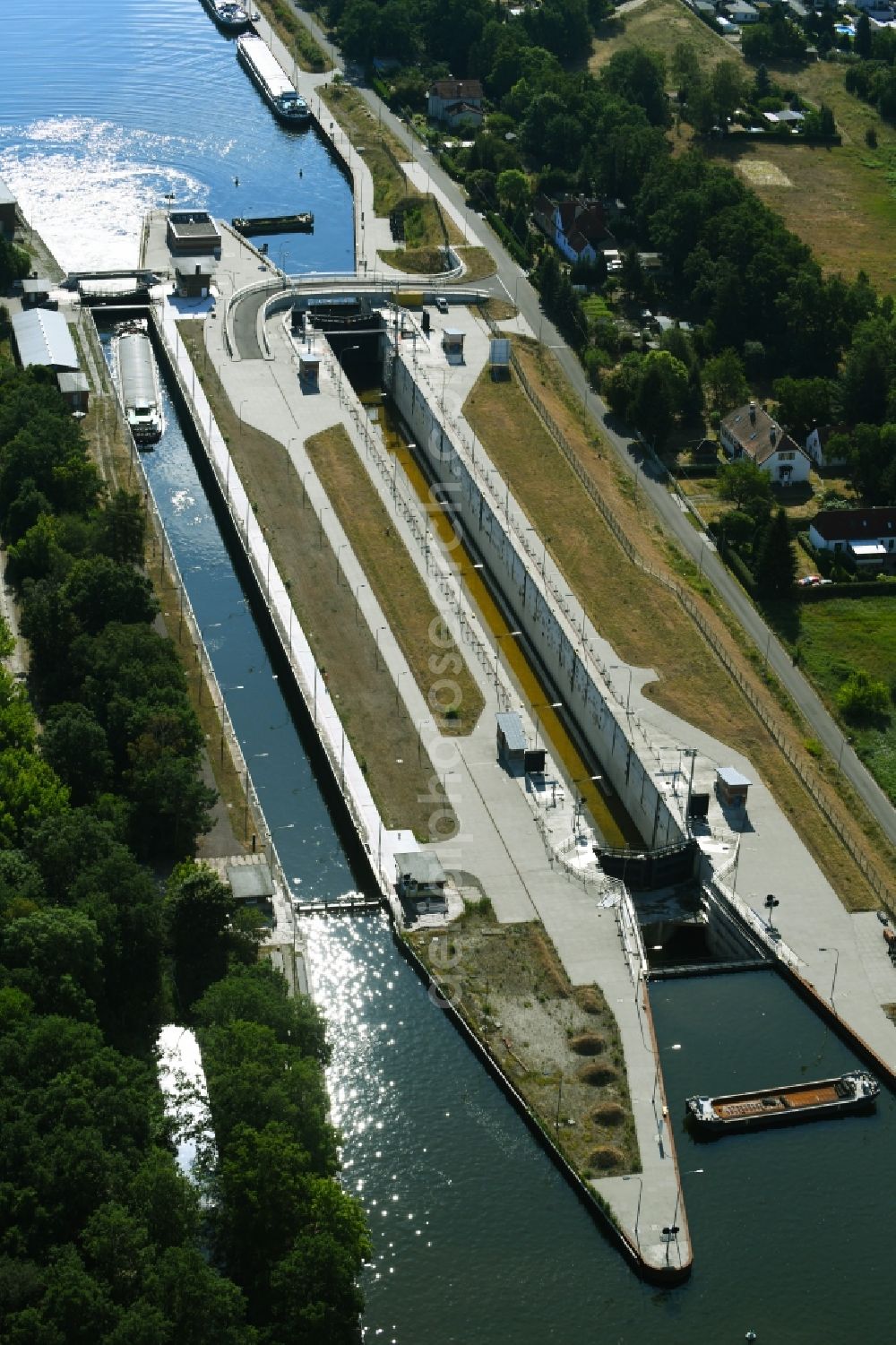 Aerial image Wusterwitz - Locks - plants on the banks of the waterway of the Elbe-Havel-Kanales in Wusterwitz in the state Brandenburg