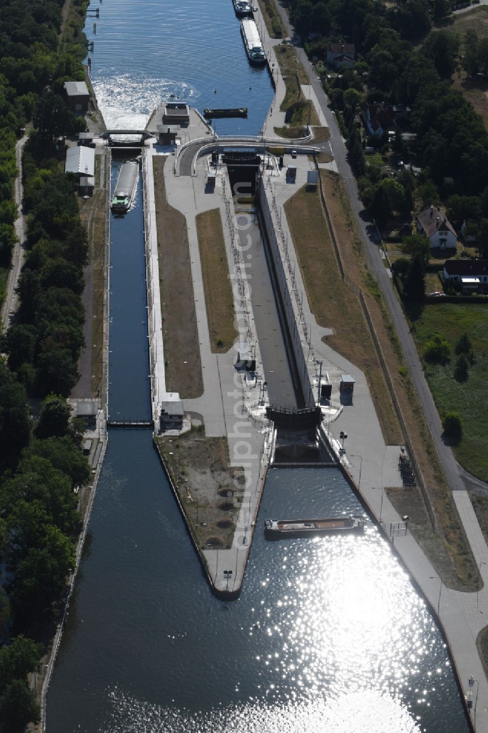 Aerial photograph Wusterwitz - Locks - plants on the banks of the waterway of the Elbe-Havel-Kanales in Wusterwitz in the state Brandenburg