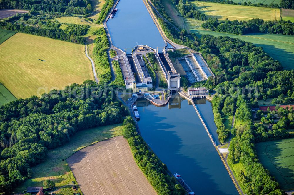 Aerial image Esterholz - Locks - plants on the banks of the waterway of the Elbe Seitenkanal in Esterholz in the state Lower Saxony, Germany