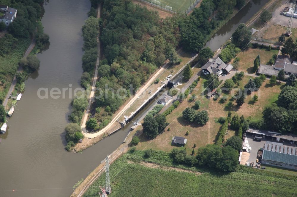 Aerial image Bad Ems - Locks - plants on the banks of the waterway of the Lahn in the district Maaracker in Bad Ems in the state Rhineland-Palatinate, Germany