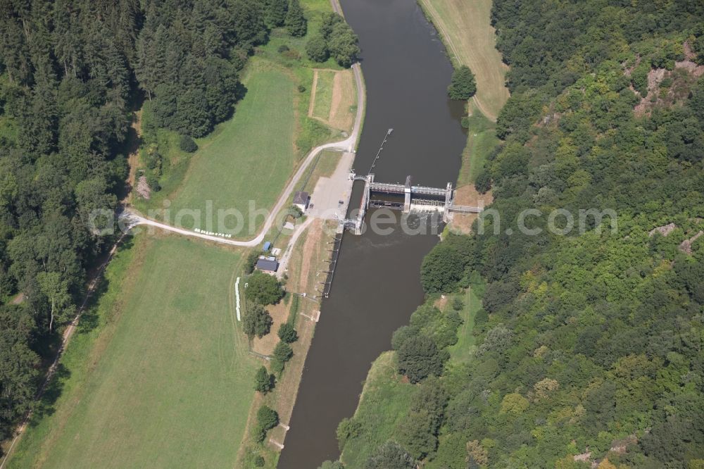 Aerial image Scheidt - Locks - plants on the banks of the waterway of the of Lahn in Scheidt in the state Rhineland-Palatinate, Germany