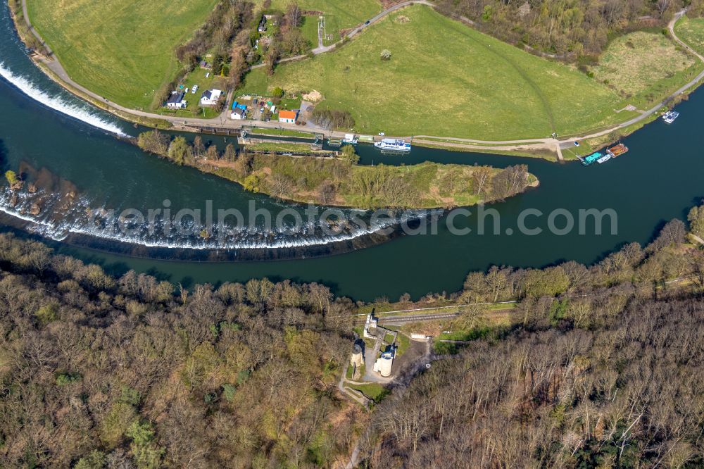 Heven from above - Locks - plants on the banks of the waterway of the Ruhr in Heven at Ruhrgebiet in the state North Rhine-Westphalia, Germany