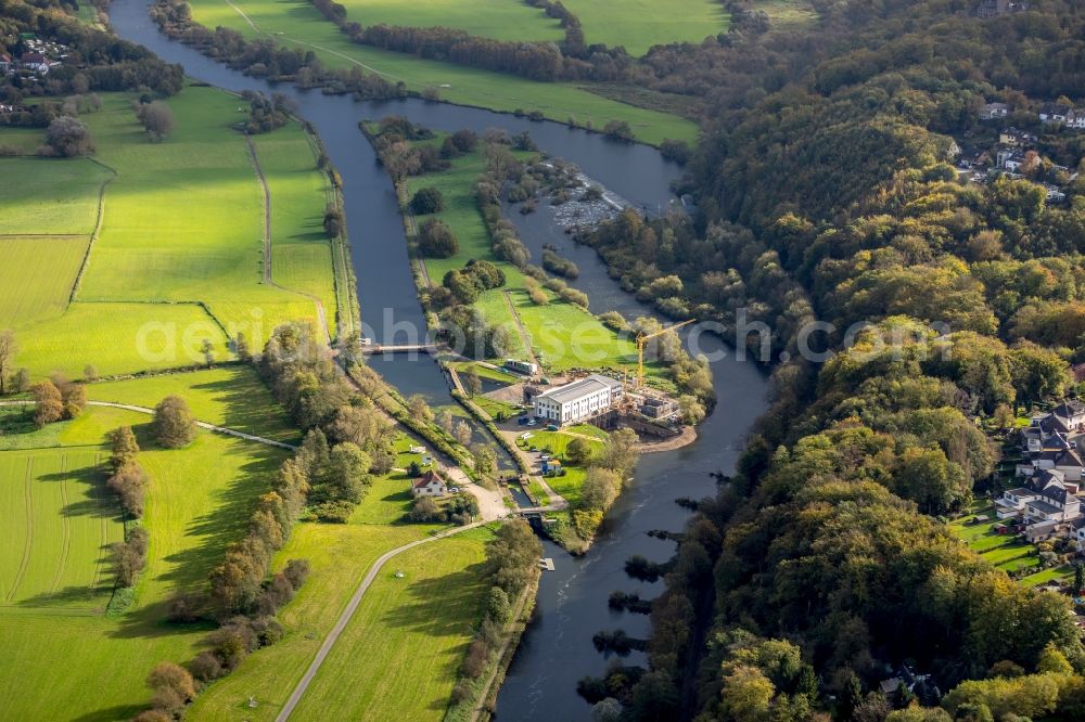 Aerial image Hattingen - Locks - plants on the banks of the waterway of the Ruhr in the district Blankenstein in Hattingen in the state North Rhine-Westphalia, Germany