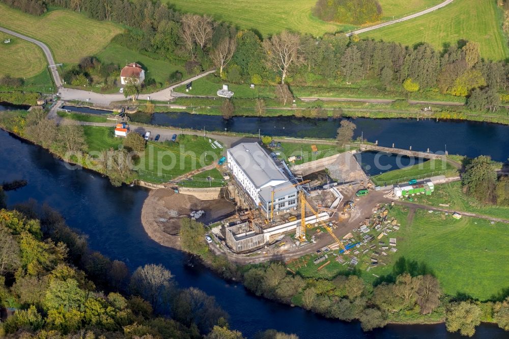 Hattingen from above - Locks - plants on the banks of the waterway of the Ruhr in the district Blankenstein in Hattingen in the state North Rhine-Westphalia, Germany