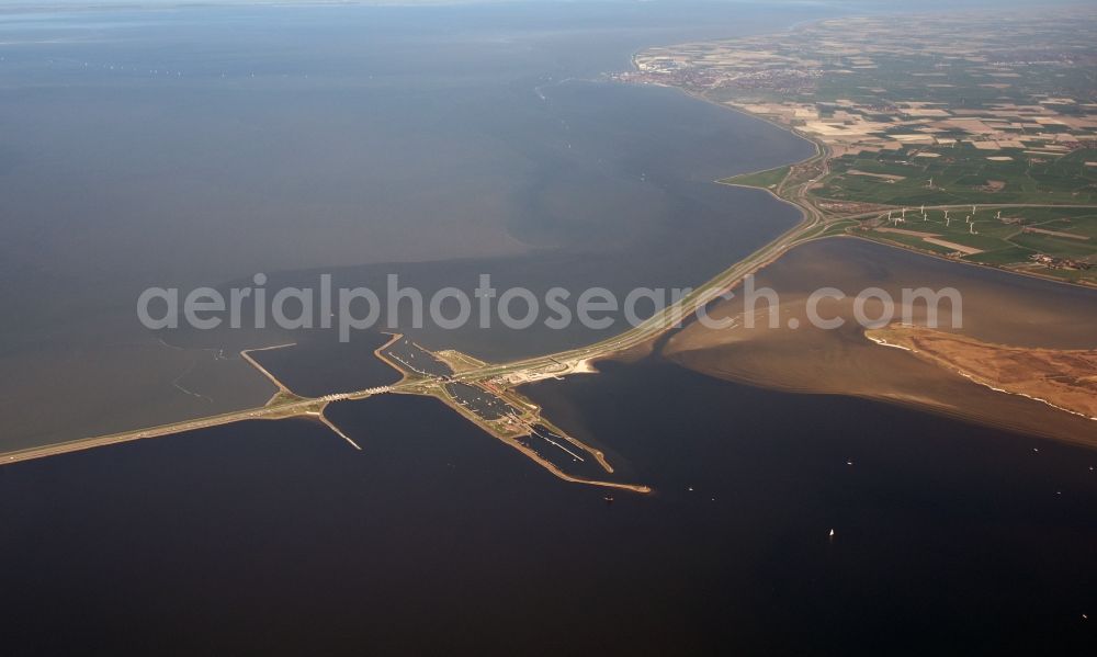 Aerial image Kornwerderzand - Locks - plants on the banks of the waterway of the Waddendeilanden to IJsselmeer in Kornwerderzand in Friesland, Netherlands