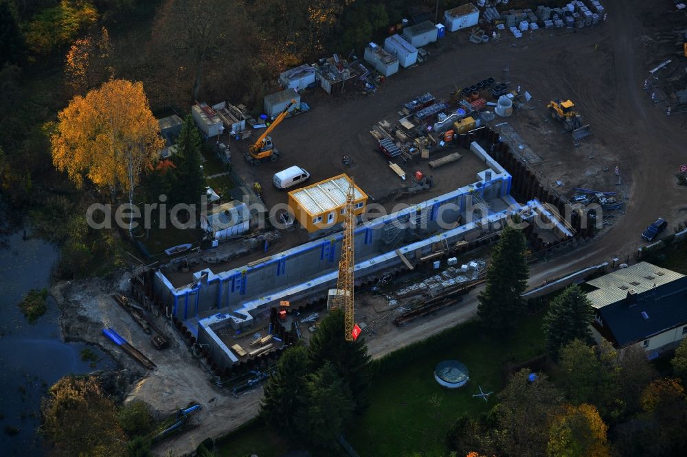 Wandlitz Zerpenschleuse from above - Construction of new locks on the Oder-Havel canal by the company Streicher at Zerpenschleuse in Wandlitz in Brandenburg