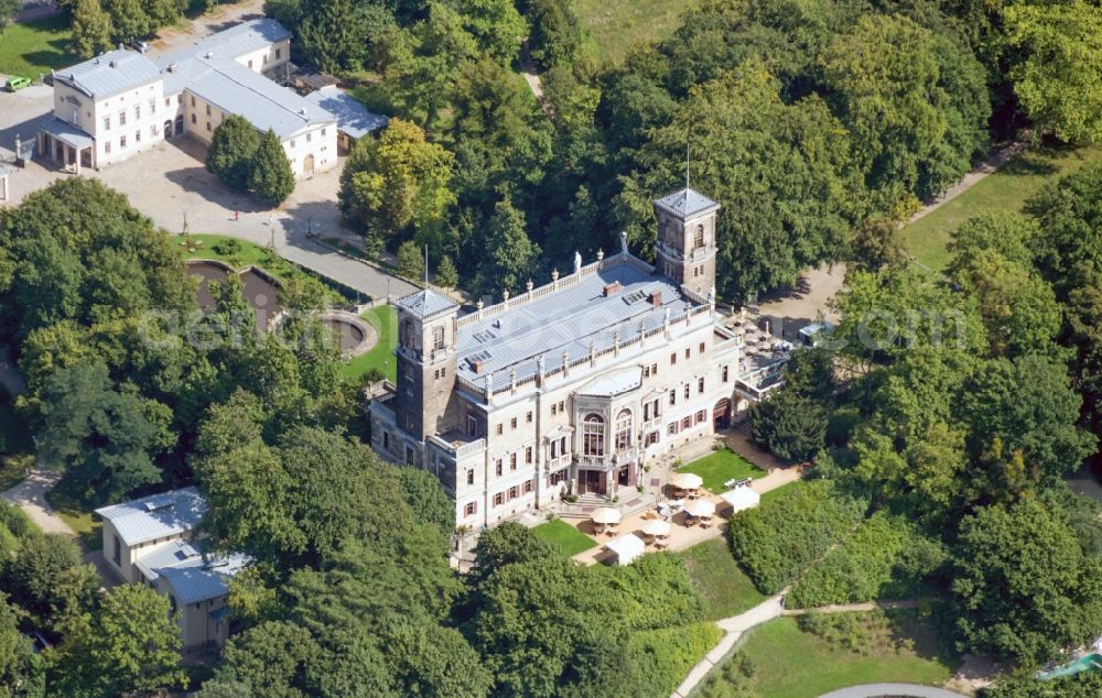 Dresden from above - View of Albrechtsberg Palace and it's castle grounds in Dresden in the state Saxony. The Elbschloss is located on the Elbhang in the district Loschwitz on the Bautzner Strasse