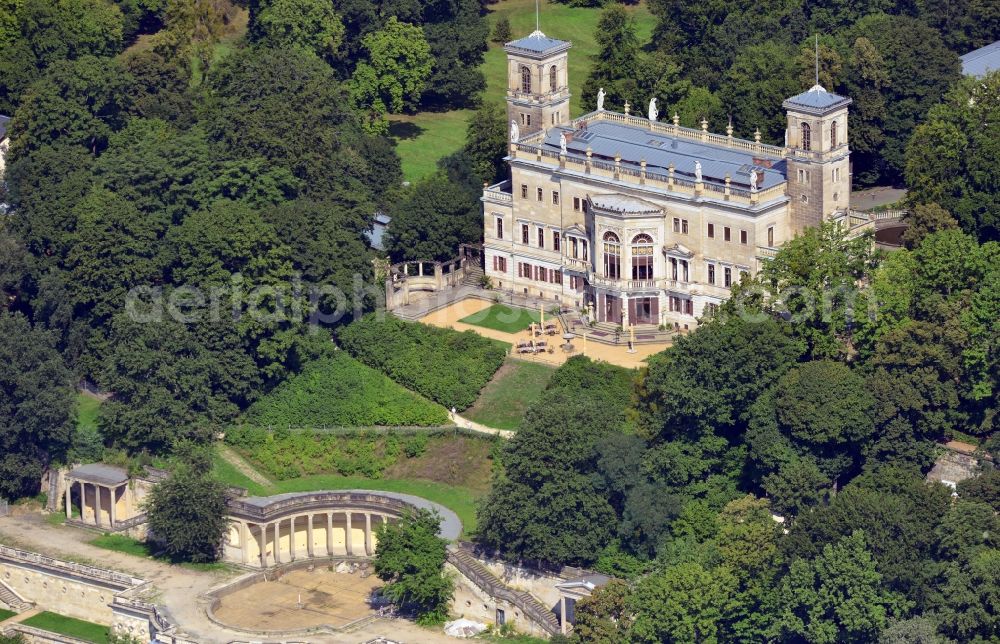 Dresden from the bird's eye view: Castle Albrechtsberg at the banks of the river Elbe in Dresden in the state Saxony