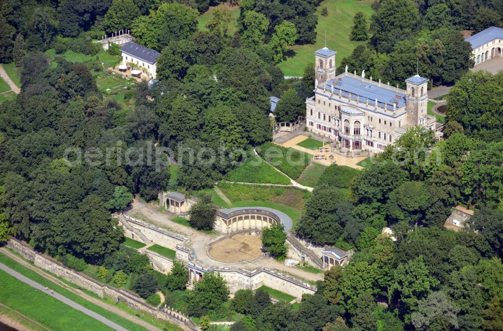 Dresden from above - Castle Albrechtsberg at the banks of the river Elbe in Dresden in the state Saxony