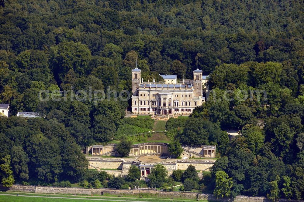 Aerial image Dresden - Castle Albrechtsberg at the banks of the river Elbe in Dresden in the state Saxony