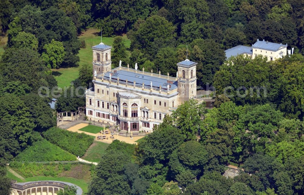 Aerial photograph Dresden - Castle Albrechtsberg at the banks of the river Elbe in Dresden in the state Saxony