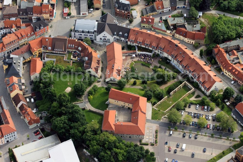 Apolda from above - On the picture to see the Apolda castle in Thuringia. In the historic building now the cultural center, the registry office and the music school are housed. The castle dates back to a castle from the Middle Ages