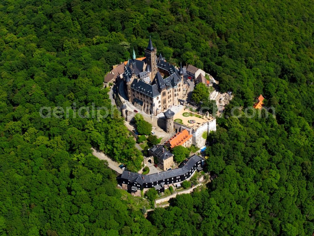 Wernigerode from above - Castle of Wernigerode in the same city in the state of Saxony-Anhalt