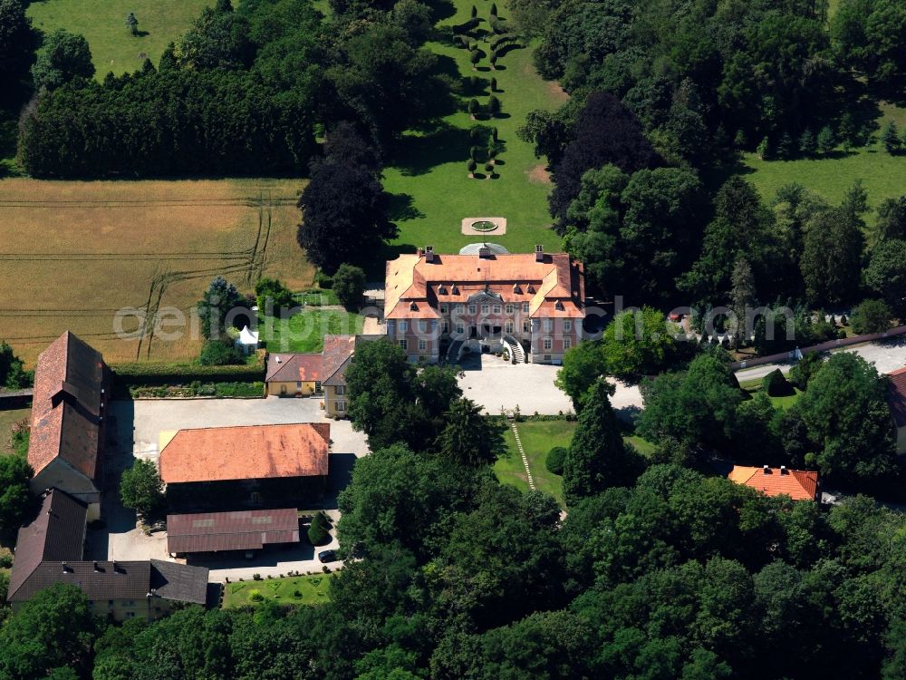 Möckmühl from above - Assumstadt Castle in the Züttlingen part of Möckmühl in the state of Baden-Württemberg. The baroque style castle is located in Assumstadt. It is partly a copy of Schönbrunn Castle in Vienna. Today it is Wolfgang Gerberely owned