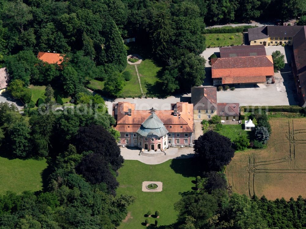 Möckmühl from the bird's eye view: Assumstadt Castle in the Züttlingen part of Möckmühl in the state of Baden-Württemberg. The baroque style castle is located in Assumstadt. It is partly a copy of Schönbrunn Castle in Vienna. Today it is Wolfgang Gerberely owned