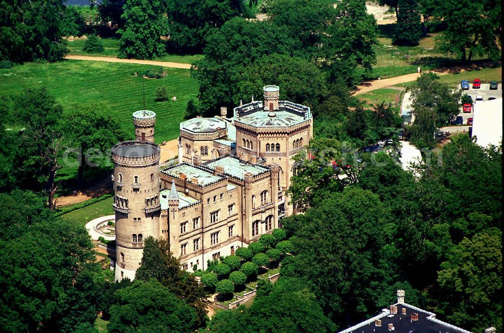 Aerial image Potsdam-Babelsberg - Schloß Babelsberg im Park Babelsberg in Potsdam.