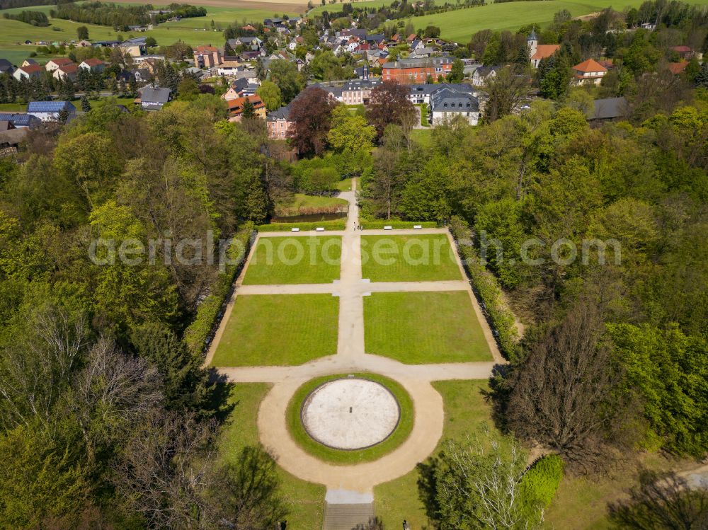 Großharthau from above - Building complex in the park of the castle Barock- and Schlosspark on street Rittergut in Grossharthau in the state Saxony, Germany