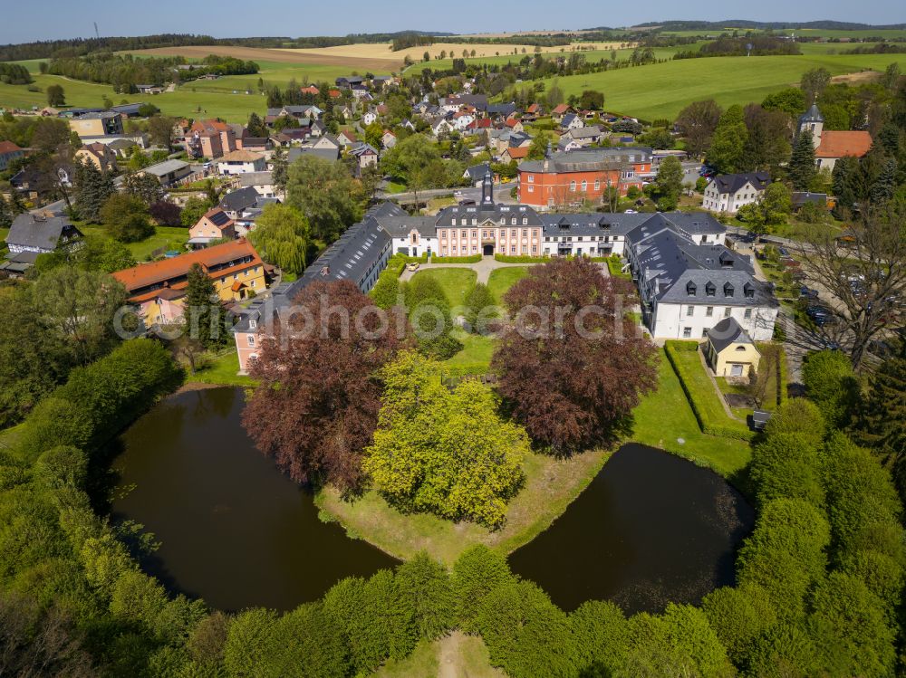 Großharthau from above - Building complex in the park of the castle Barock- and Schlosspark on street Rittergut in Grossharthau in the state Saxony, Germany