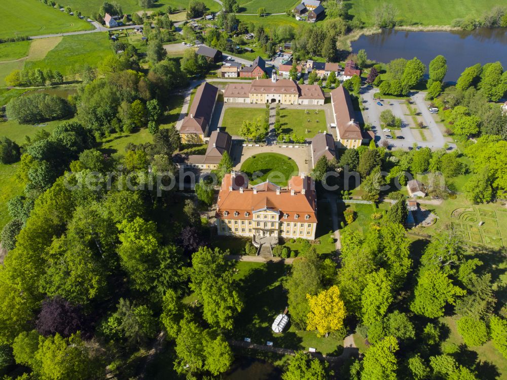 Rammenau from above - Building complex in the park of the castle Barockschloss Rammenau on street Am Schloss in Rammenau in the state Saxony, Germany