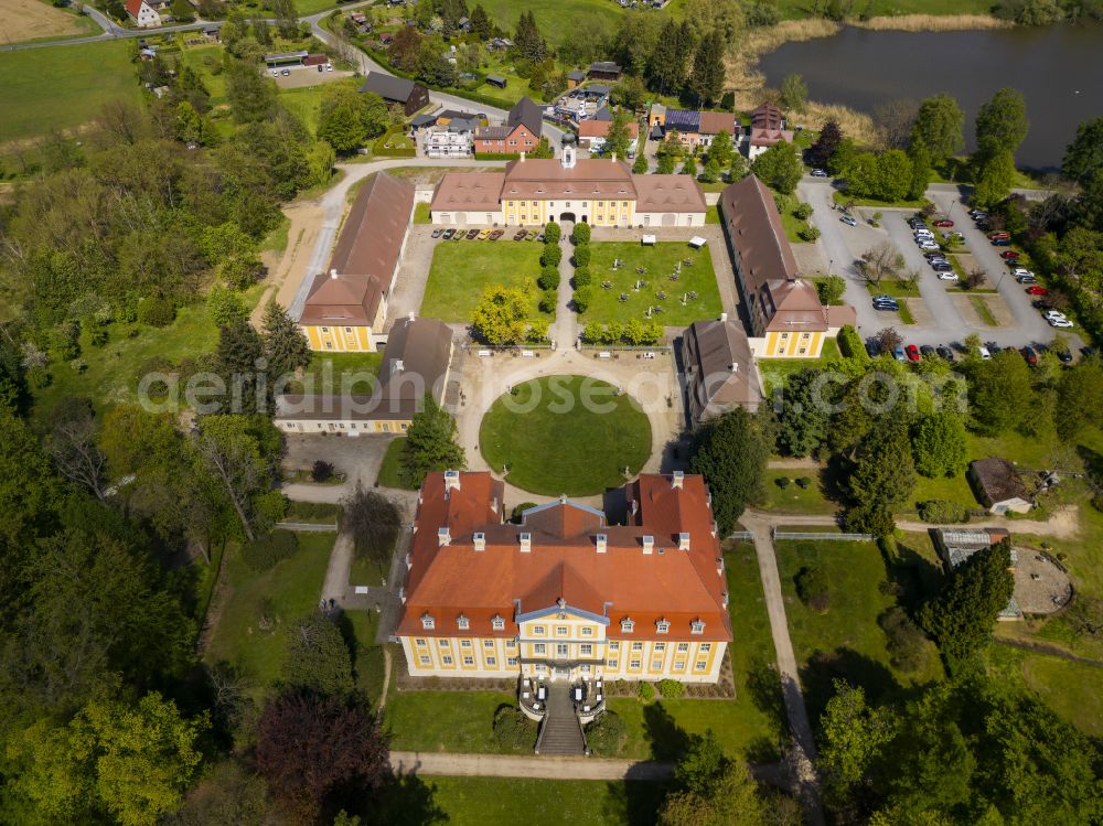 Rammenau from above - Building complex in the park of the castle Barockschloss Rammenau on street Am Schloss in Rammenau in the state Saxony, Germany