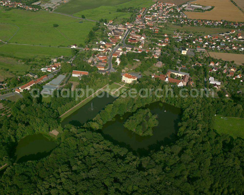 Zabeltitz from above - Building complex in the park of the castle - Barockschloss on street Am Park in Zabeltitz in the state Saxony, Germany