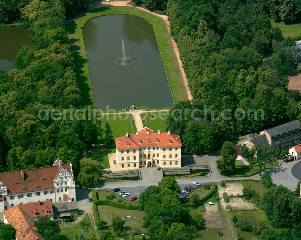 Zabeltitz from above - Building complex in the park of the castle - Barockschloss on street Am Park in Zabeltitz in the state Saxony, Germany