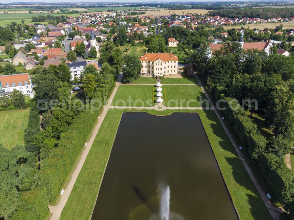 Zabeltitz from above - Building complex in the park of the castle - Barockschloss on street Am Park in Zabeltitz in the state Saxony, Germany