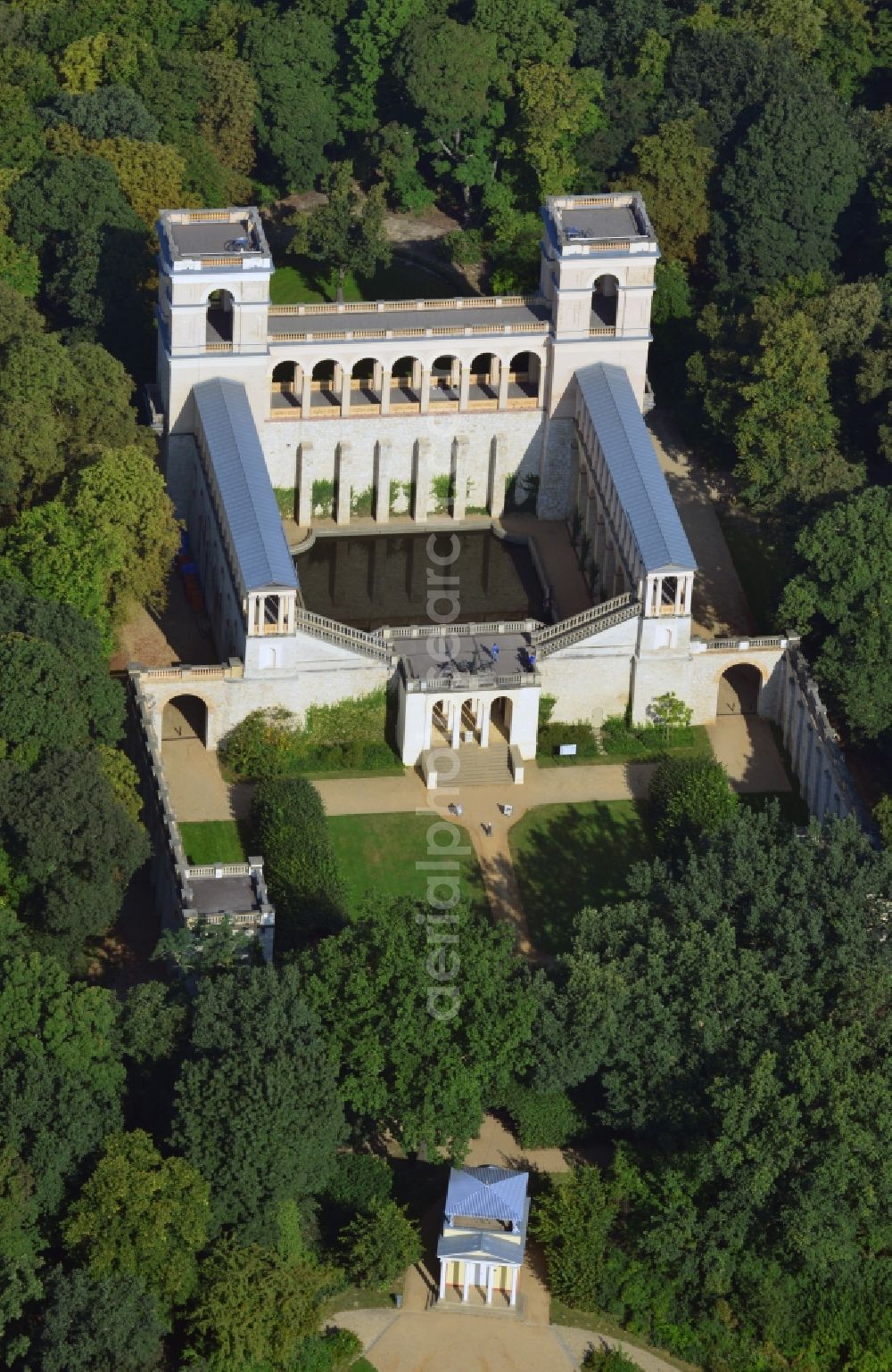 Aerial image Potsdam - View on the castle Belvedere Pfingstberg in Potsdam in Brandenburg