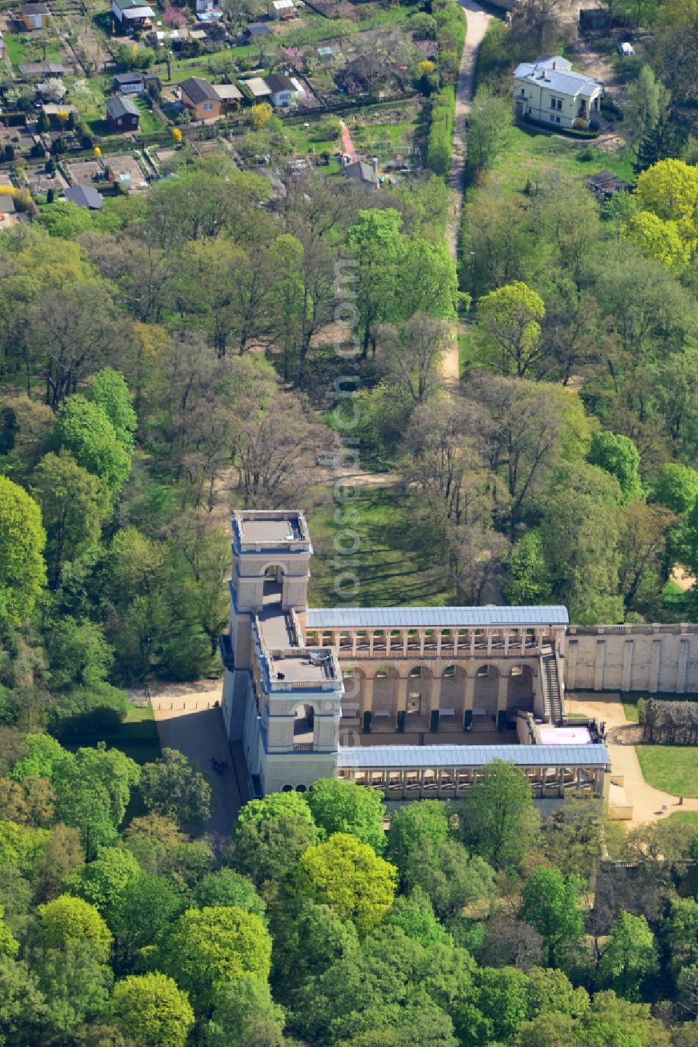 Aerial photograph Potsdam - View on the castle Belvedere Pfingstberg in Potsdam in Brandenburg