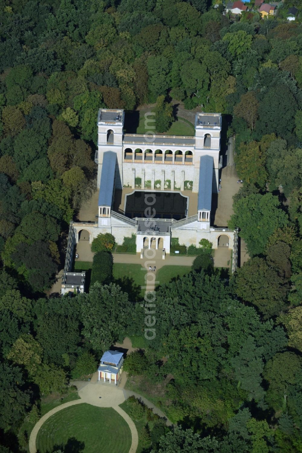 Aerial photograph Potsdam - View on the castle Belvedere Pfingstberg in Potsdam in Brandenburg