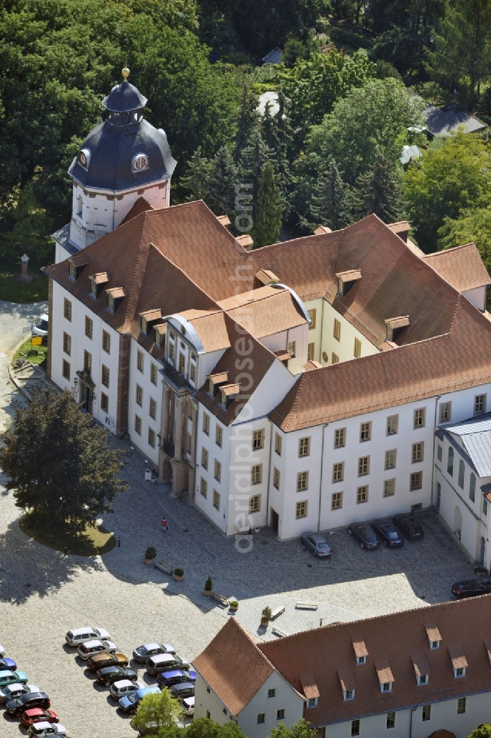 Eisenberg from the bird's eye view: View of the Castle Christiansburg with the affiliated Castle Church in Eisenberg in Thuringia