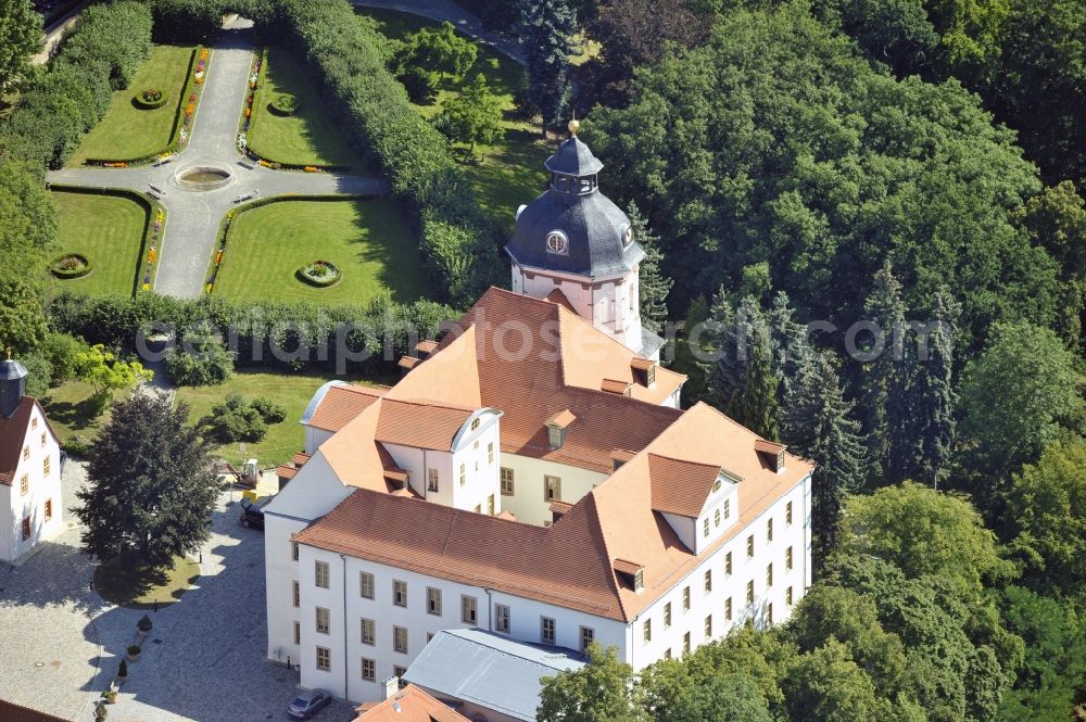 Eisenberg from above - View of the Castle Christiansburg with the affiliated Castle Church in Eisenberg in Thuringia