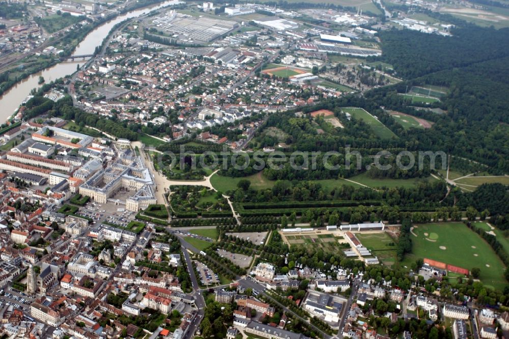 Compiègne from the bird's eye view: Compiegne castle and park in Compiègne in Oise in France, classical palace with a large landscaped garden