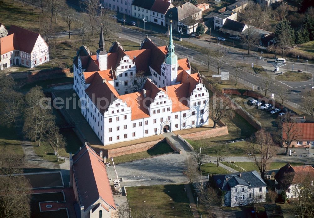 Aerial image Doberlug-Kirchhain - The castle, completed in the Renaissance style in the second half of the 17th century, symbolizing the year, because it consists of an entrance gate (year), twelve gables (months), fifty-two rooms (weeks) and three hundred sixty five windows (days)