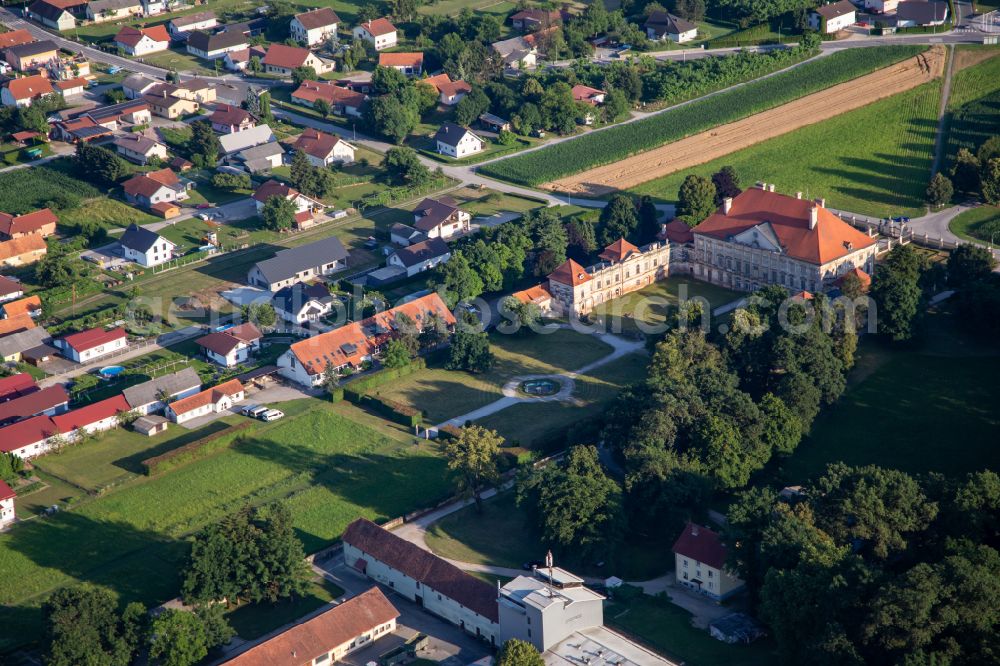 Dornava from above - Building complex in the park of the castle Dornau Dvorec Dornav in Dornava in Ptuj, Slovenia