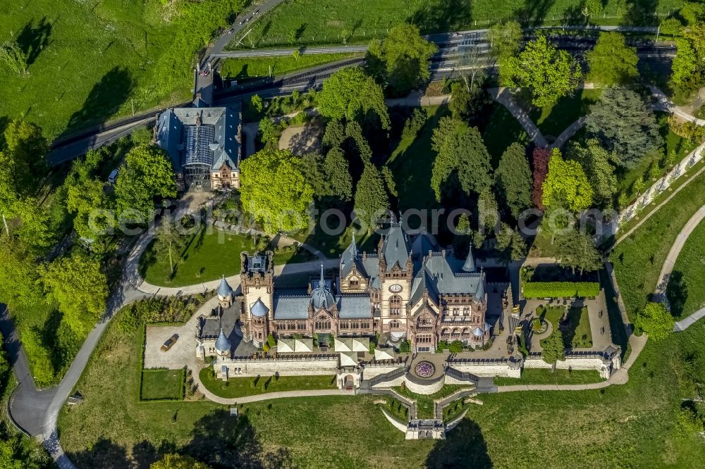 Aerial image Königswinter - View of Castle Dragon Castle upon Rhine in Königswinter in the federal state North Rhine-Westphalia. The opened to the public restored and renovated castle is monument protected and operated by the Schloss Drachenburg gGmbH.