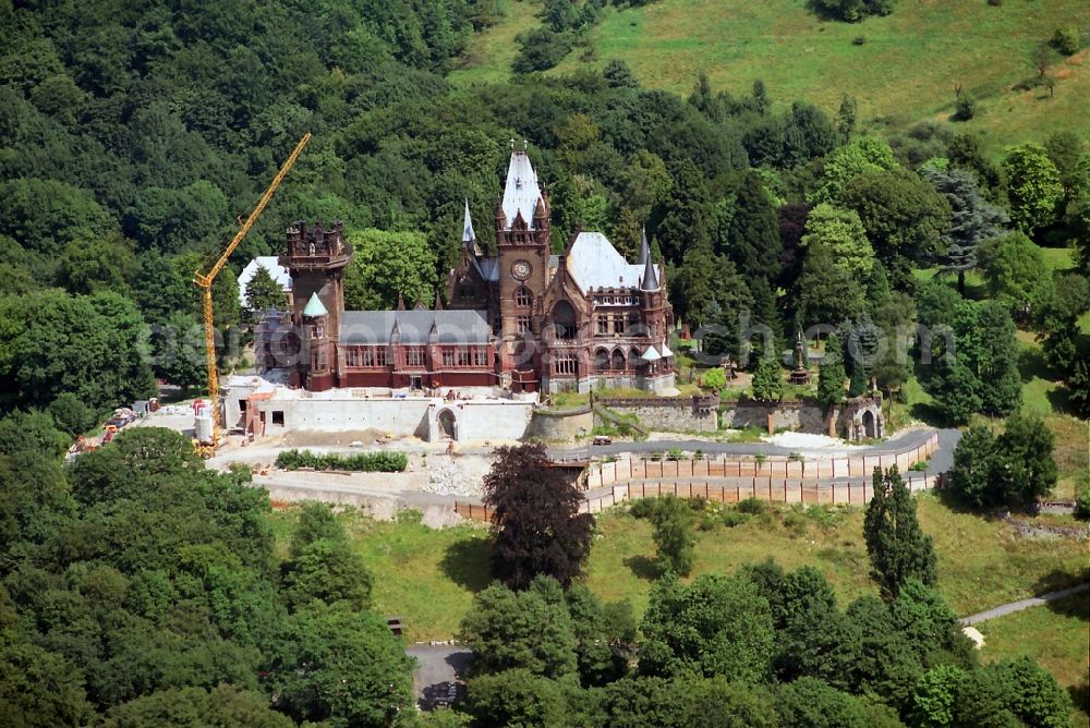 Königswinter from the bird's eye view: View of Castle Dragon Castle upon Rhine in Königswinter in the federal state North Rhine-Westphalia. The opened to the public restored and renovated castle is monument protected and operated by the Schloss Drachenburg gGmbH.