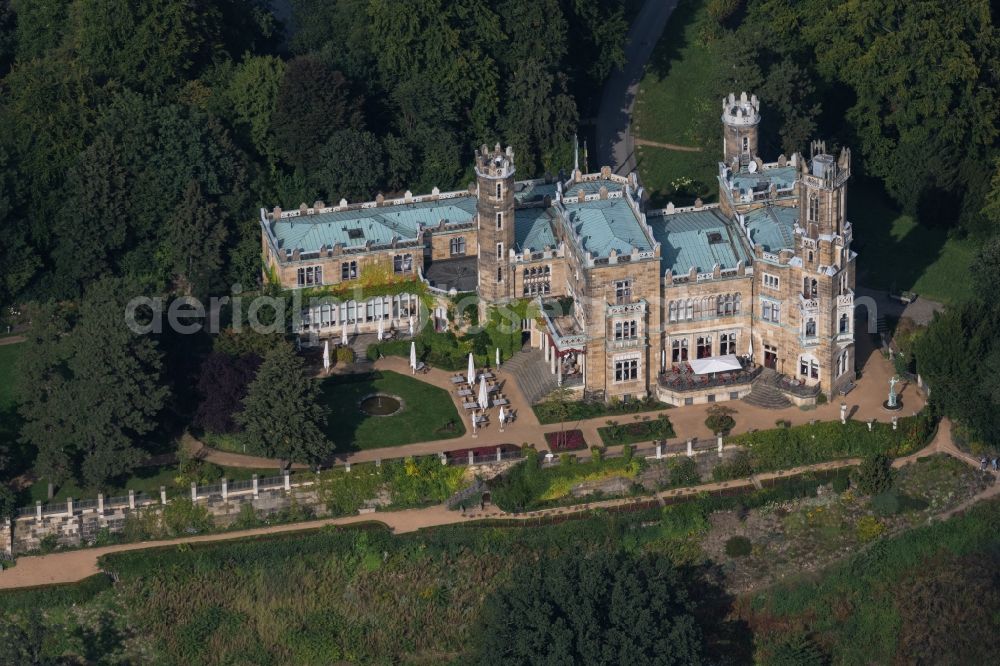 Dresden from the bird's eye view: Schloss Eckberg with castle garden is a Elbschloss in Dresden in the state Saxony. It is located on the Elbhang in the district Loschwitz and houses a hotel