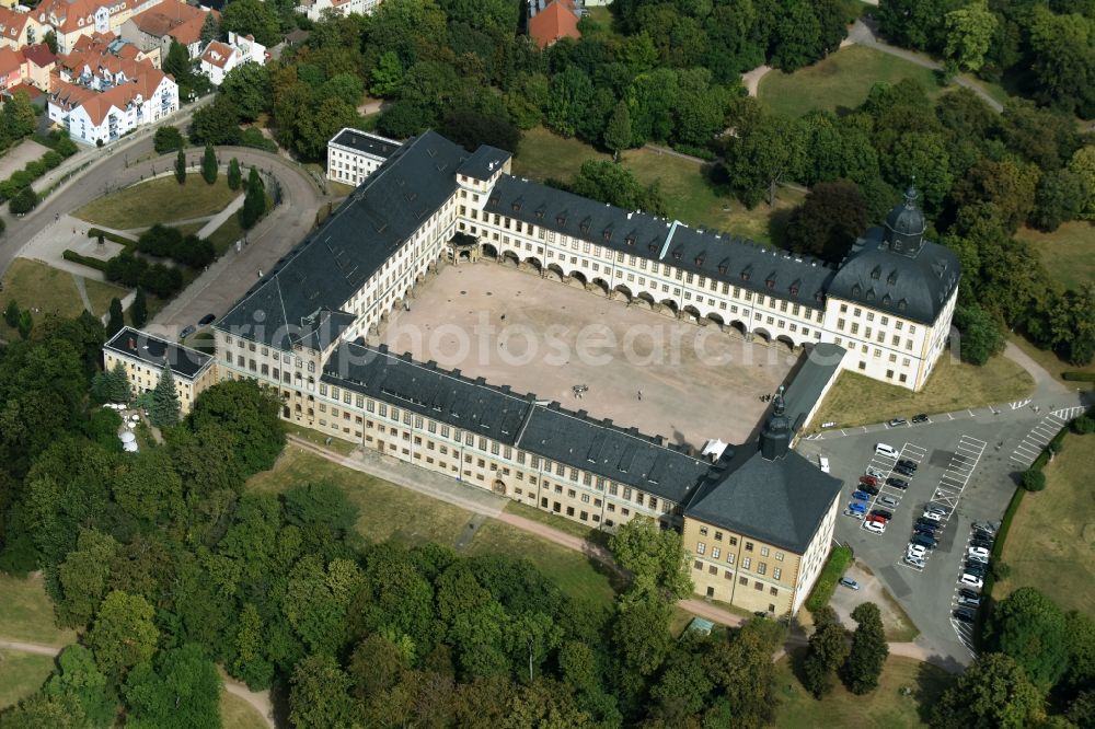 Gotha from above - Castle Schloss Friedenstein with its wings and yard in the city center of Gotha in Thuringia, Germany