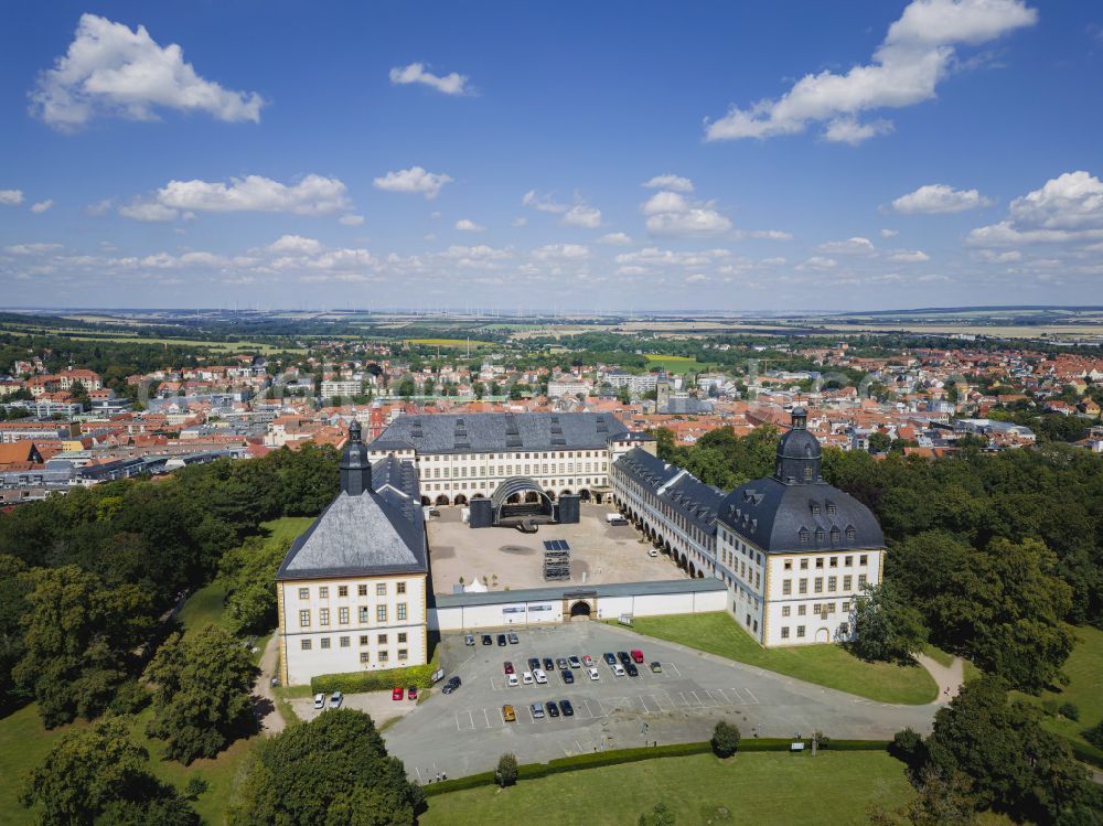 Gotha from above - Castle Schloss Friedenstein with its wings and yard in the city center of Gotha in Thuringia, Germany