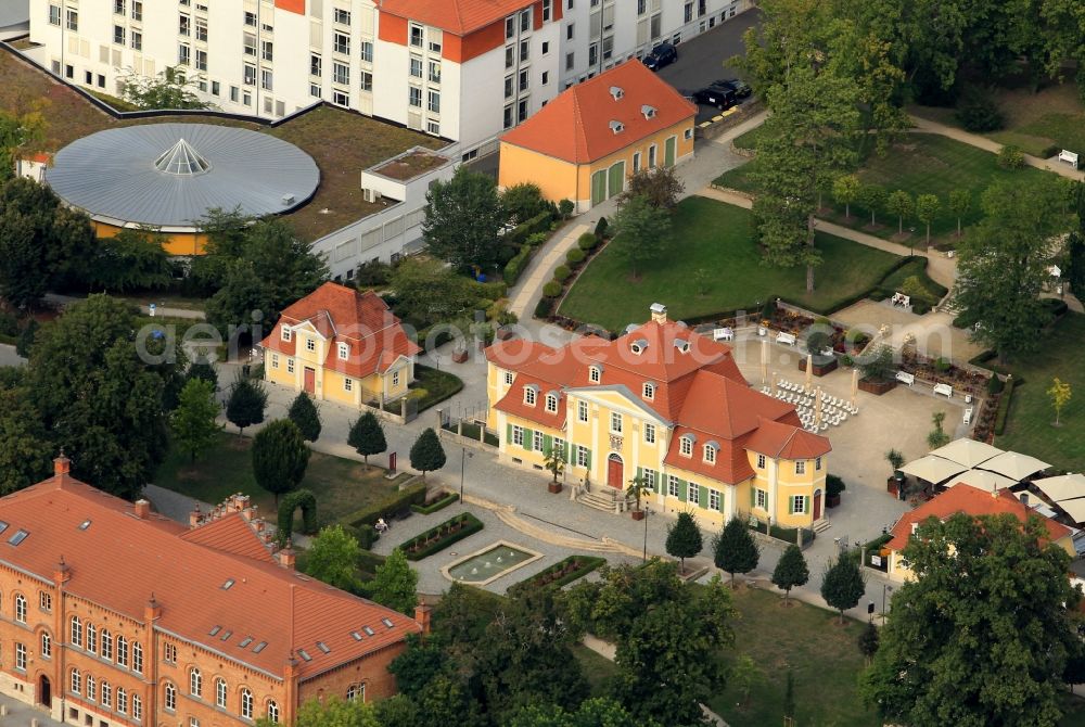 Bad Langensalza from above - Castle Friederikenschloesschen and castle gardens in Bad Langensalza in Thuringia