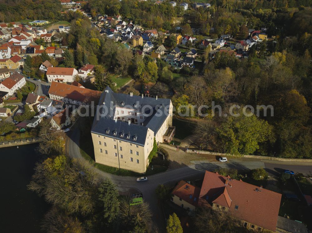 Frohburg from above - Building complex in the park of the castle on street Florian-Geyer-Strasse in Frohburg in the state Saxony, Germany