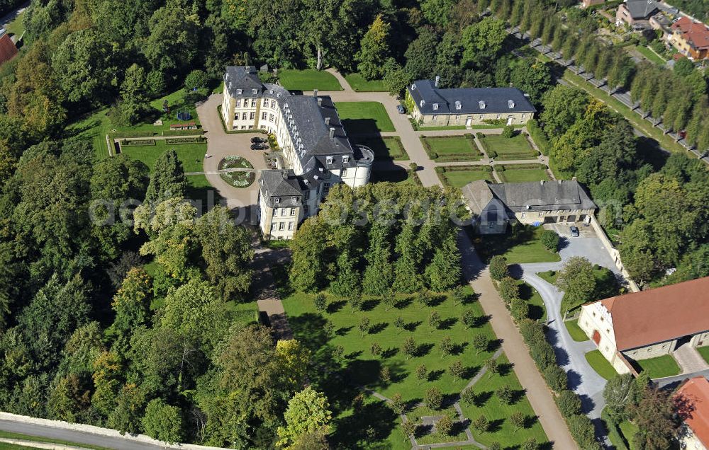 Bad Wünnenberg from the bird's eye view: Das Schloss Fürstenberg im gleichnamigen Ortsteil von Bad Wünnenberg. Das heutige Schloss wurde im 18. Jahrhundert errichtet und ist im Besitz des Geschlechts der Westphalen. The Castle Furstenberg in the same-named district of Bad Wunnenberg.